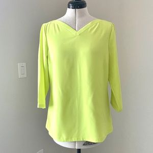 TED BAKER LONDON Women’s Top Neon Highlighter Yellow Long 3/4 Sleeve SZ 3/S